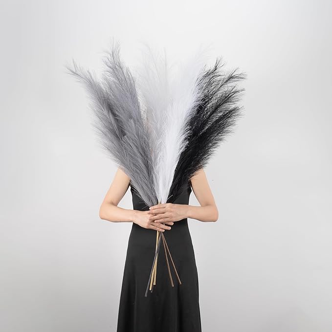 EVODIS Pampas Grass Decor Tall, 43"/110cm Faux Pampas Grass 6 Stems Large Pompass Grass Branches Tall Bulk Boho Flower Arrangement for Home Room Wedding Party Decor