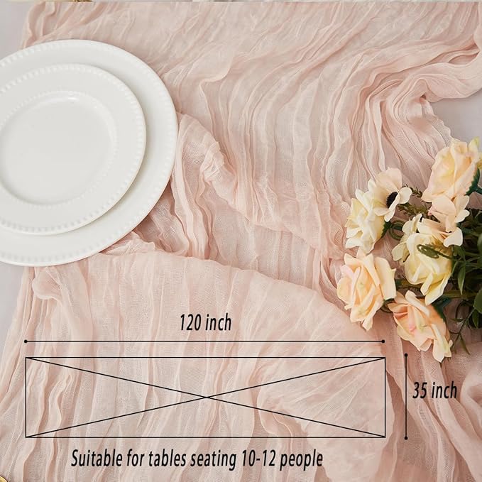 Dusty Pink 2 Pack Cheesecloth Table Runner 120 Inch 10 FT Boho Rustic Gauze for Wedding Baby Shower Party Farmhouse Summer Home Decor Washable