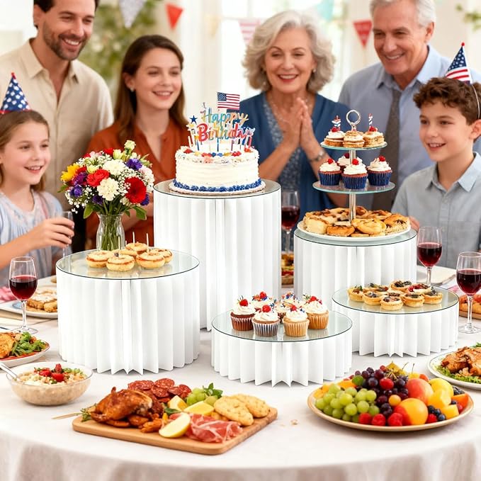 5 Pcs Buffet Risers Food Display Risers for Party Buffet Table, Dessert Table Display Set Cake and Cupcake Stand Combo, Riser Display Stand for Dessert Food Jewelry, White, 4"/8"/12" H