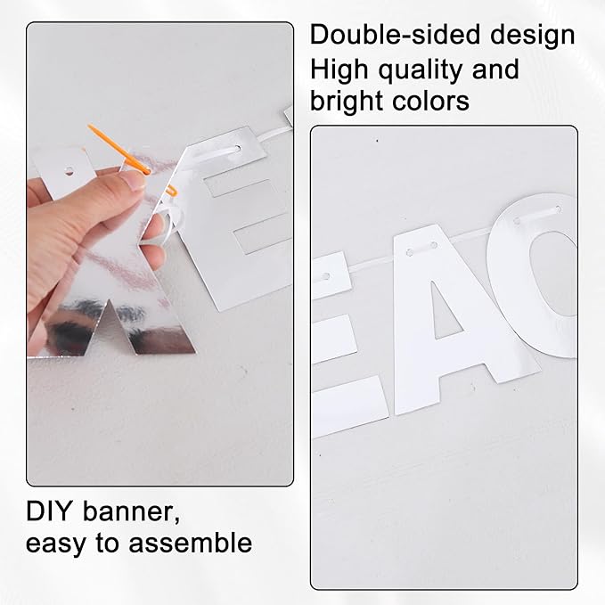 BEISHIDA Double-sided Silver 116 PCS DIY Letter Banner Kit Make Your Own Banner,Including 111 Letters and Numbers 3 Rope and 9 Threading Device,Customized for Birthday Graduation Wedding Decor