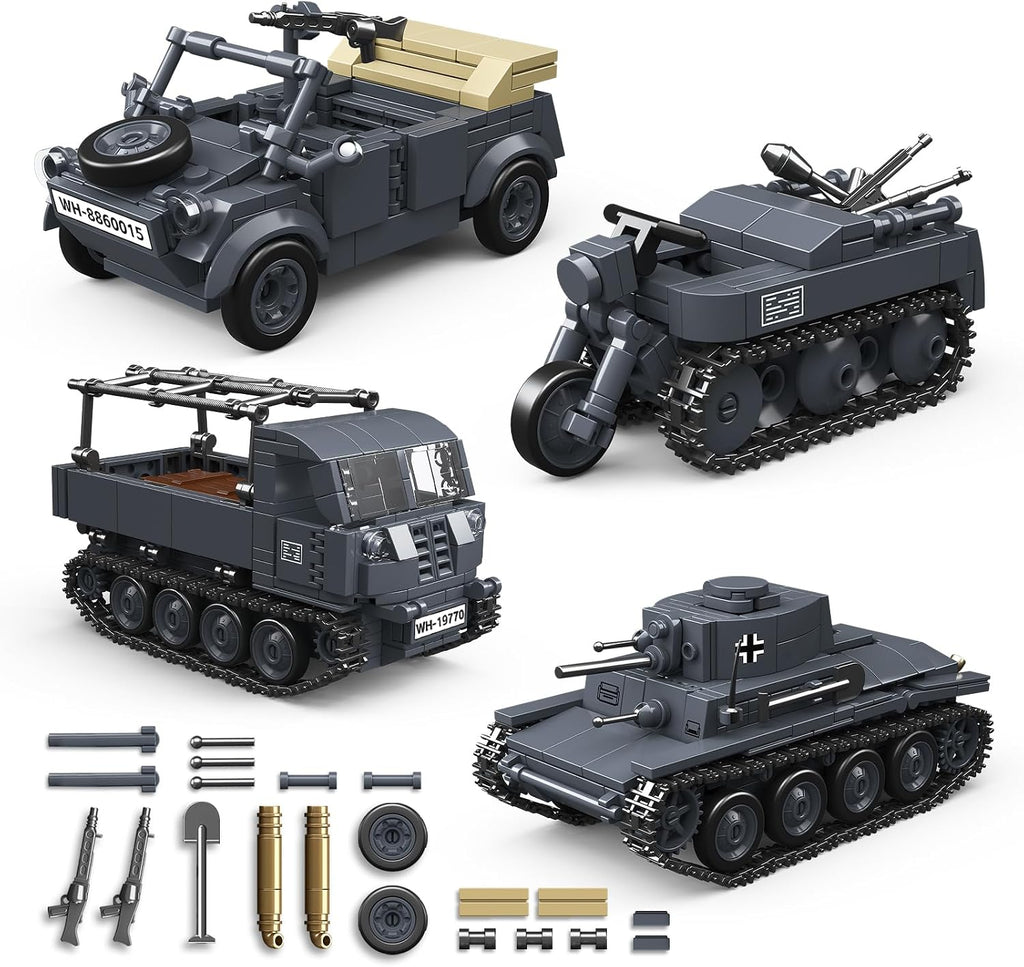 4 in 1 ww2 army tank building block shown in use