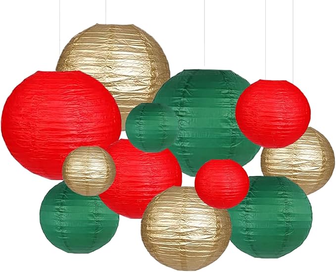 Green Red Paper Lanterns Decorative 12pcs Christmas Hanging Decorations for Graduation Anniversary Birthday Party