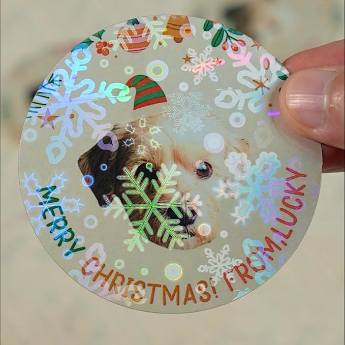 callie Personalized Christmas Stickers with Photo Name, Custom Waterproof Glitter Xmas Labels for Crafts Cards Envelope Seal Party Decorations, 24pcs