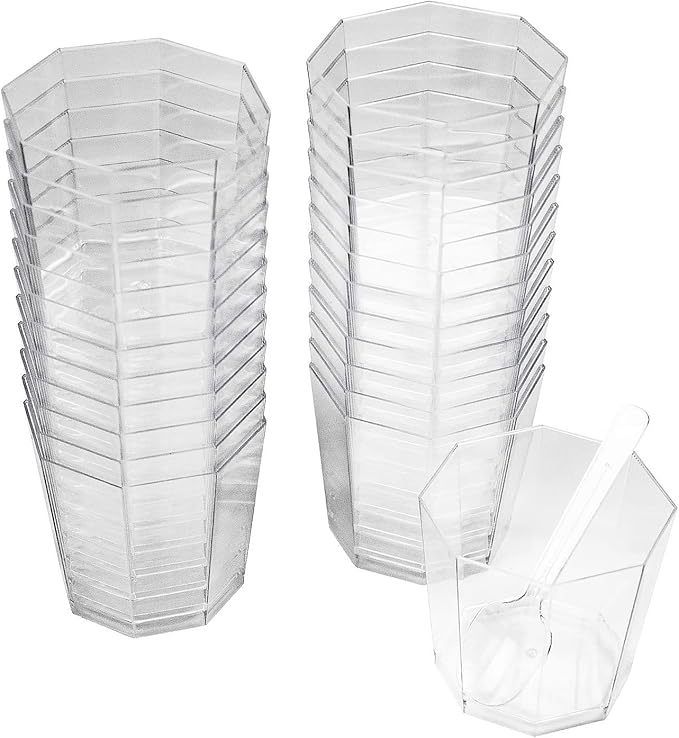 Foraineam 100 Pack 5.4 oz. Clear Plastic Dessert Cups with 100 Spoons Disposable Reusable Appetizer Cups Serving Bowl for Parties, Weddings and More