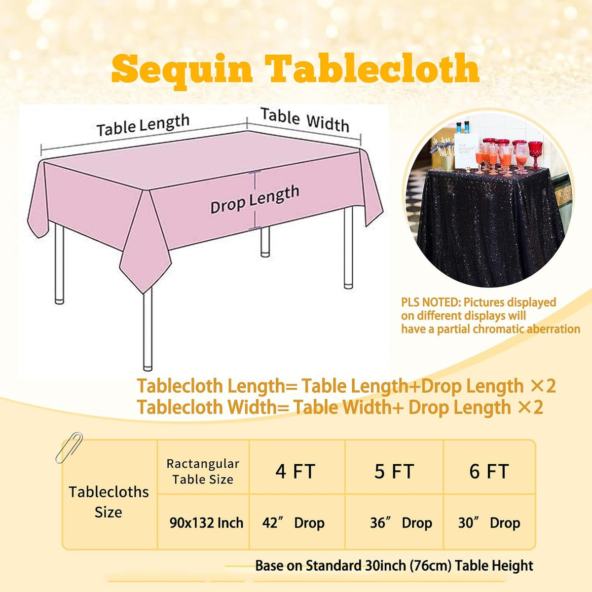 Black Sequin Tablecloth for Party Rectangle Shiny Table Overlays Skirt