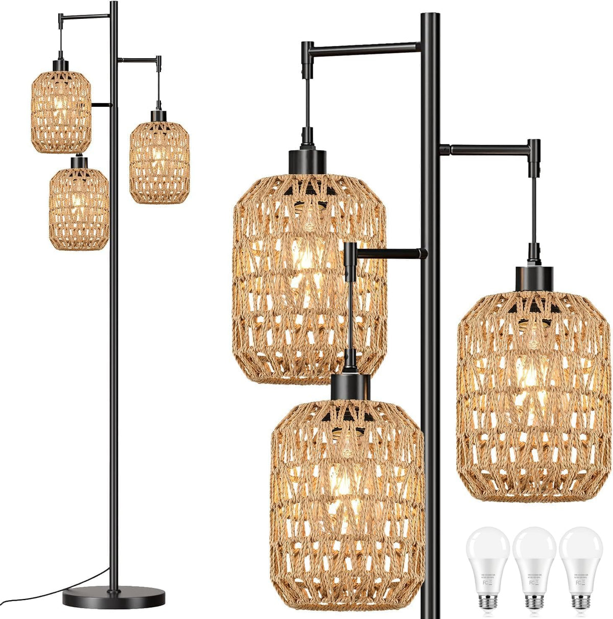 qiyizm floor lamp for living room,bedroom,boho rattan tree, main product view