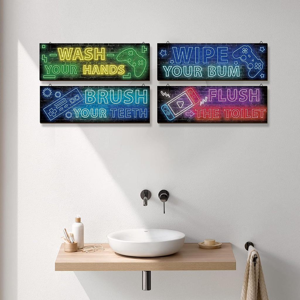 YLOLUL 4 Pcs Neon Gaming Wall Art & Room Accessories for Teen Boys & Kids, 16 * 5 Inch
