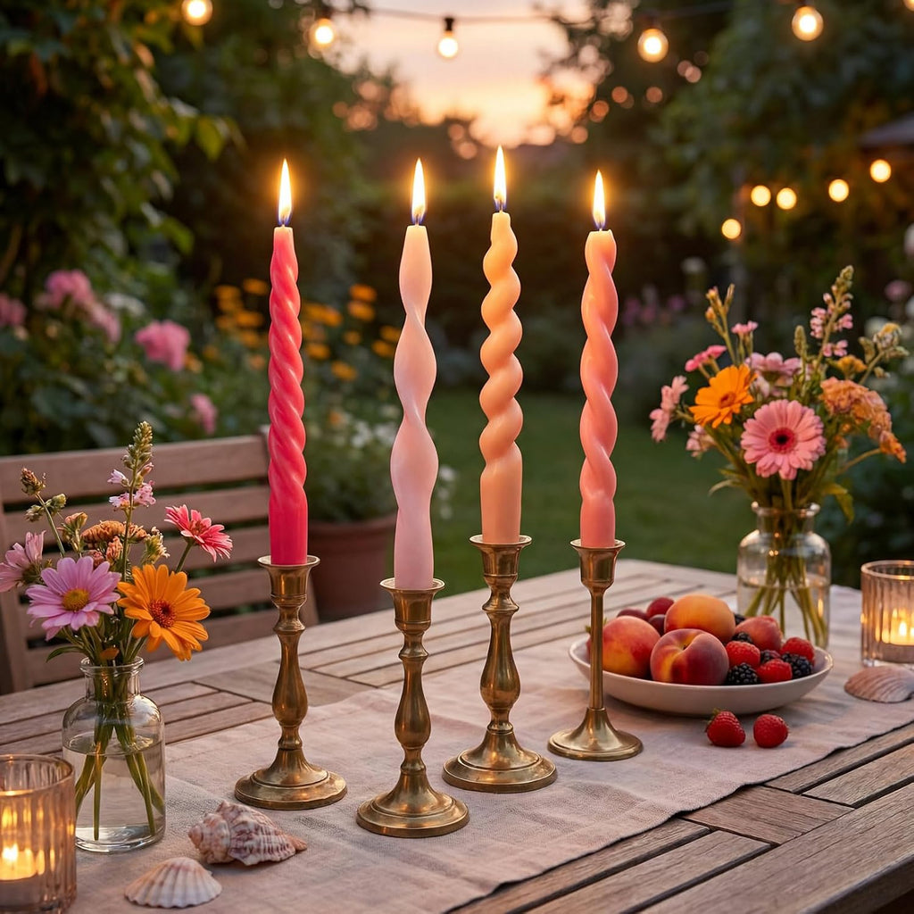 Nuanchu 4 Pcs Twisted Taper Candles Wax Unscented Smokeless Spiral Swirl Candlesticks for Wedding Holiday Dinner Party Home Decorations(7.87 Inch,Pure,Pink)