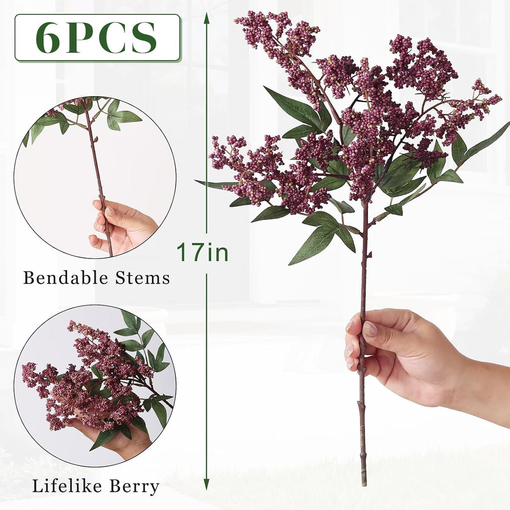 17"lifelike artificial nandina berry stems for vase decor(dusty, package contents
