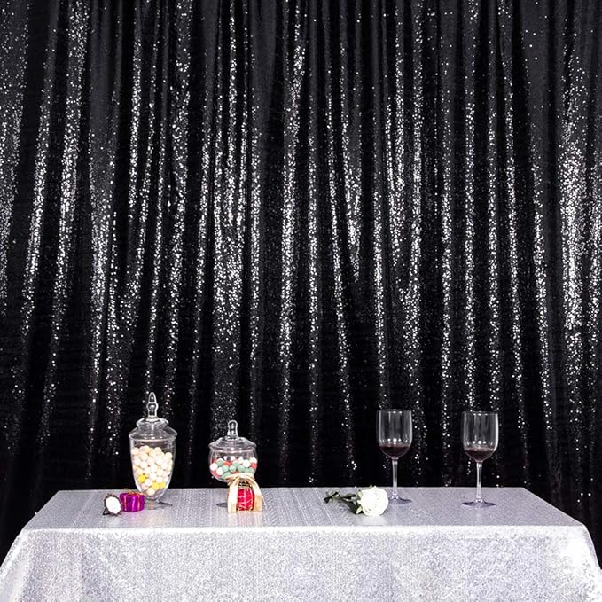 SquarePie Sequin Backdrop Less Transparent Background Sparkly Curtain for Wedding Halloween Party 6FT x 6FT Black