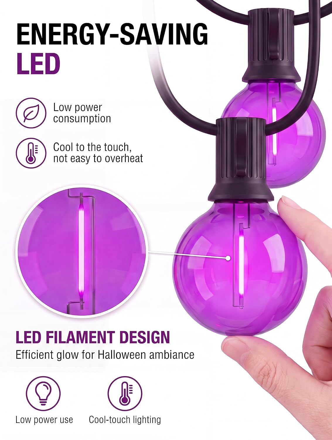 Abeja 50FT G40 Purple Halloween String Lights, Halloween Lights Outdoor with ...
