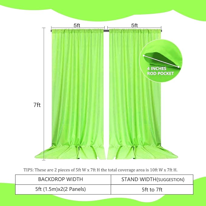 2 Panels Fruit Green Backdrop Curtain, 10 x 7 Feet Background Curtains for Parties, Weddings, Baby Showers, Bachelorette Halloween, Christmas Birthday Party Photoshoot Backdrop Curtains Decorations