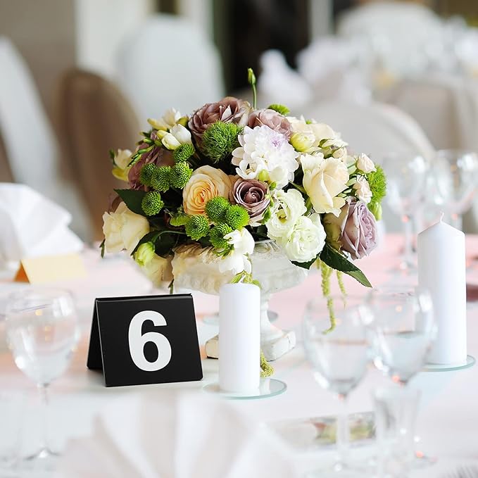 Tuanse Table Numbers 1-25 Acrylic Double Side Numbered Table Tents Plastic Restaurant Wedding Numbers Cards Signs for Party Banquets Wedding Reception(Black, White)