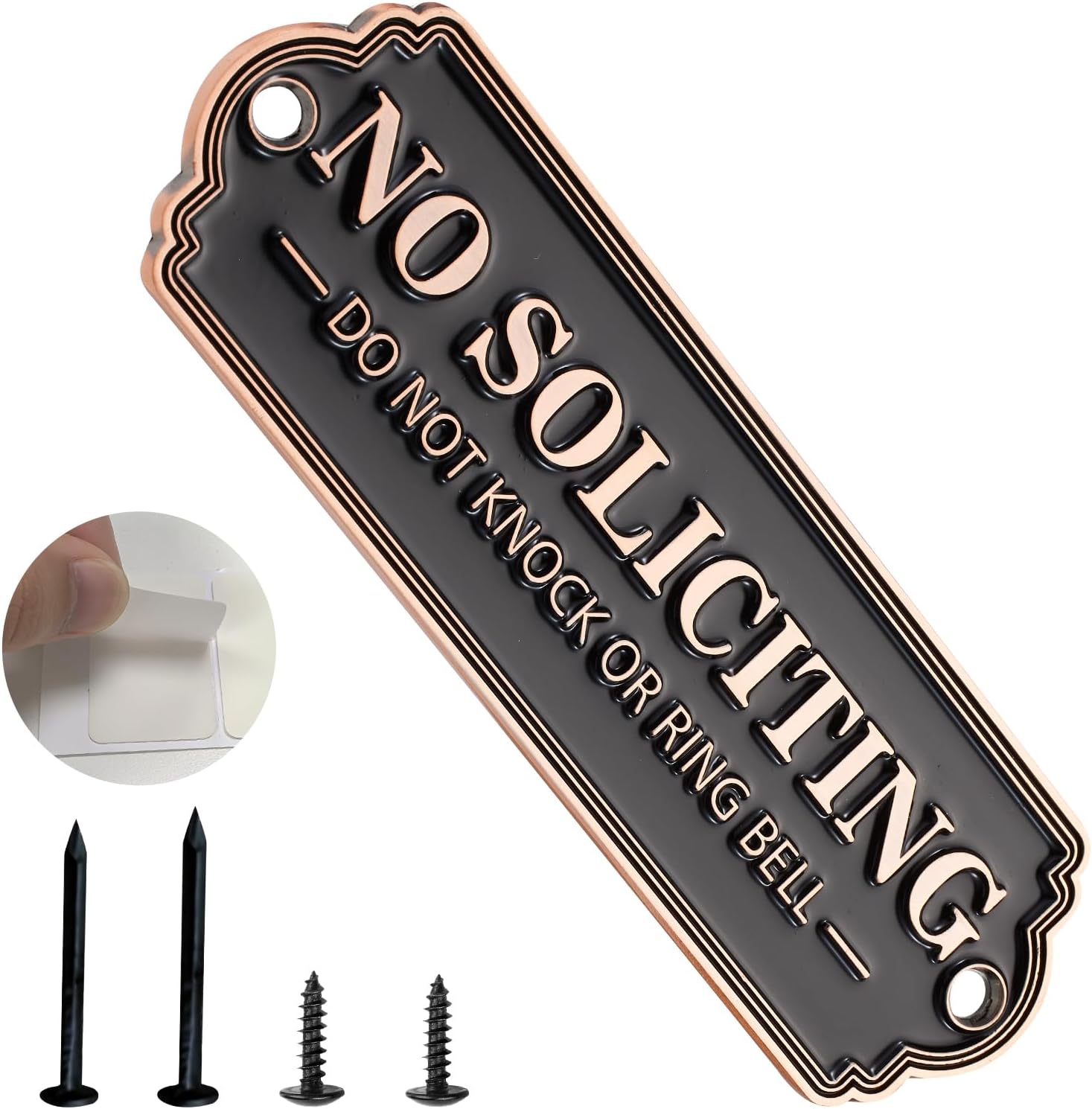 Brass No Soliciting Sign, No Soliciting Sign for House - Solid Brass Wall Plaque Handmade Traditional Home Decor, Elegant No Soliciting Do Not Knock or Ring Bell Sign for Office and Business (Brass color)