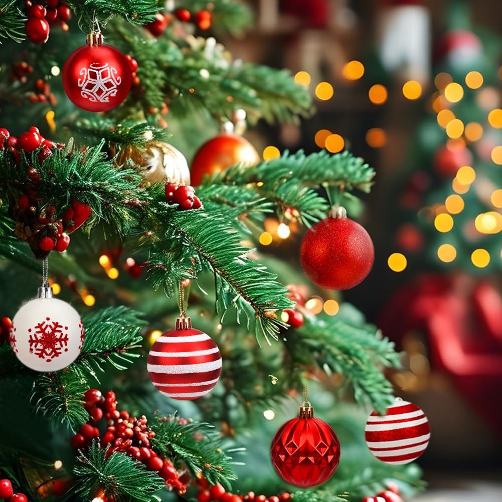Tenn Well 16Pcs 6CM Christmas Tree Ornaments Decorations Set - Red and White PVC Baubles for Christmas Tree Holidays Home Xmas Party Decoration