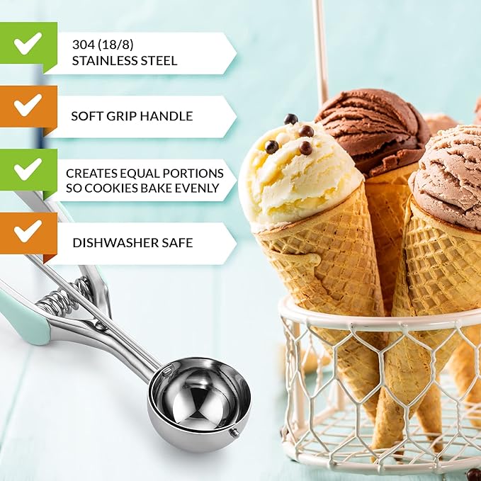 Spring Chef - Mint Small Cookie Scoop for Baking, Multifunctional #60 Melon Baller with Trigger Release for Watermelon, Ice Cream, Protein Ball, Stainless Steel Scooper, 1 Tbsp Cookie Dough Scoop