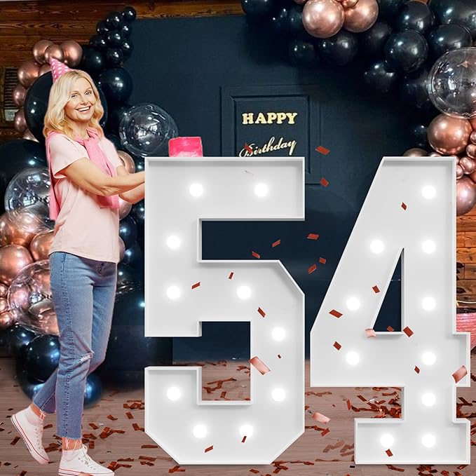 Marquee Numbers Large 54th-Birthday Decorations: 4ft Light Up Number Party Decor 54 Year Old Women And Men 45th Birthday Decoration Backdrop 45 Anniversary Cardboard Big Mosaic Balloon Frame Number 54