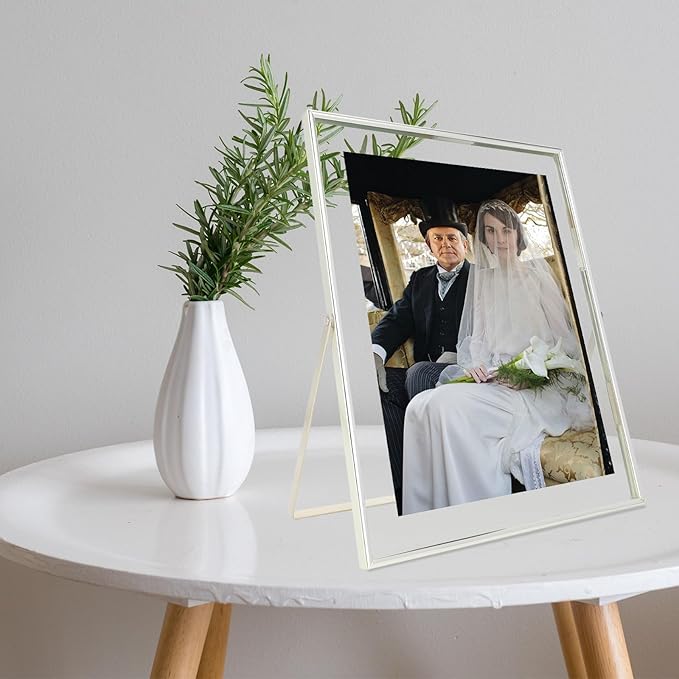 Silver Floating Frame (10"x12", Vertical), For Picture 9x11, 8.5x11, 8x10, Tabletop Shelf Photo Frame, Classy Gift For Festival, Wedding, Home or Office Décor