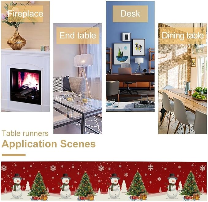 Christmas Table Runner,Snowman Rustic Red Snowflake Winter Table Cloth Kitchen Dining Table Decoration for Home Party Decor 13x70 Inch