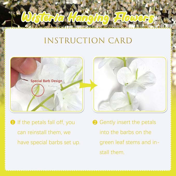 36 Pack Yellow Wisteria Hanging Flowers, 3.44 Ft Fake Hanging Flowers, Artificial Wisteria Garland Vines for Wedding Room Backdrop Outdoor Patio Garden Decoration