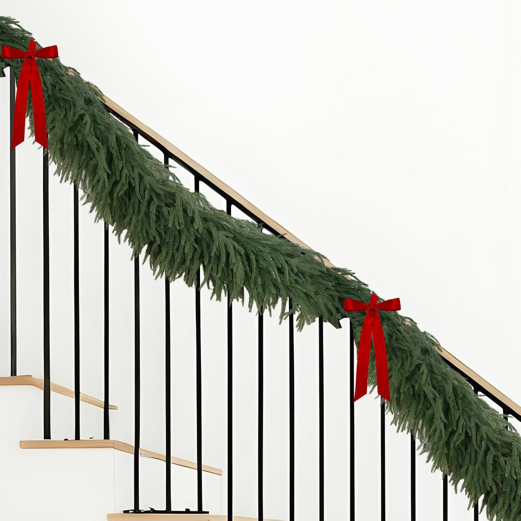 9ft norfolk pine garland, realistic artificial christmas greenery, side view