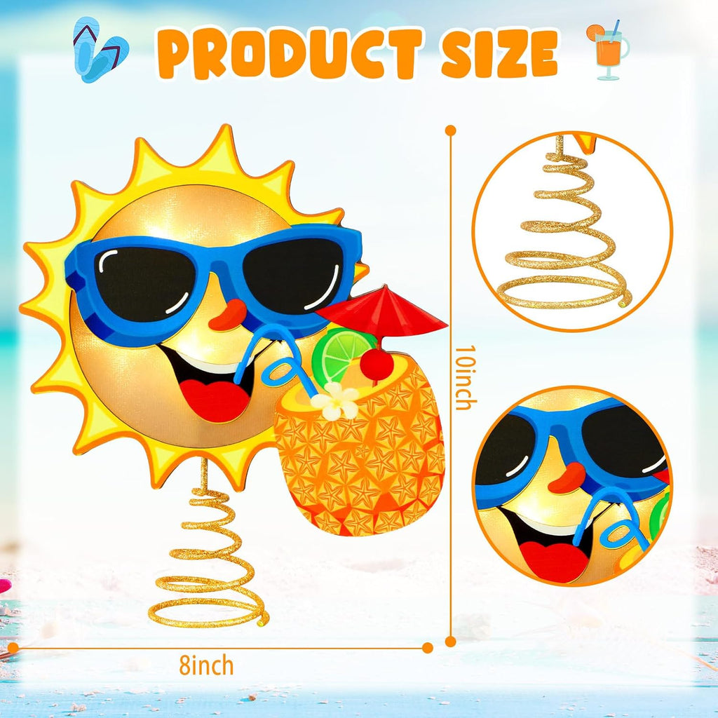 10 x 8 Inch Wood Summer Tree Topper with LED Light Christmas in July Summer Tree Top Ornaments for Luau Party Hawaiian Decorations Tabletop Display Supplies