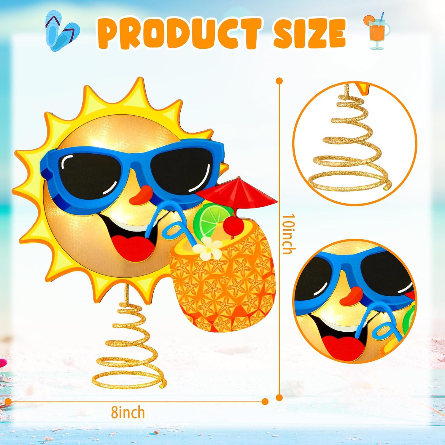 10 x 8 Inch Wood Summer Tree Topper with LED Light Christmas in July Summer Tree Top Ornaments for Luau Party Hawaiian Decorations Tabletop Display Supplies