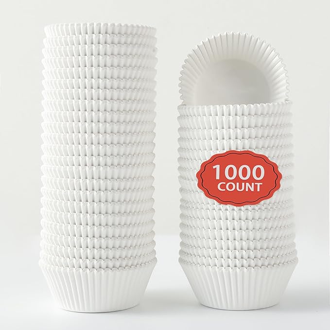 2 inch 1000-Count Mini Cupcake Liners Bright Colorful Muffin Baking Cups, Odorless,Baking Paper Cups for Baking Candy Cooking，Upgraded & Food Grade Grease-Proof Paper(White, 2 Inch)