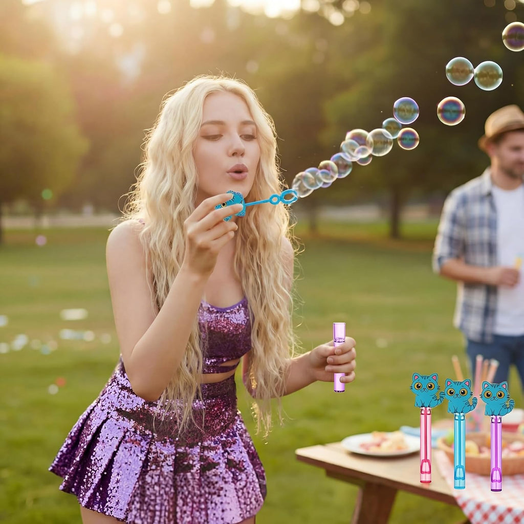 RoundFunny 24 Pcs Blue Cat Mini Bubble Wands Party Supplies Favors Decorations Kawaii Bubbles Sticks Wands for Fan Meeting Anime Theme Birthday Party Goodie Gift Bag Outdoor Activity