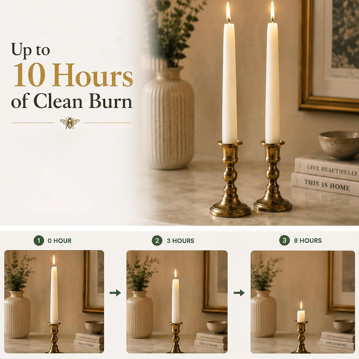 Beeswax Taper Candles 16 Packs, Unscented Ivory Candle Sticks
