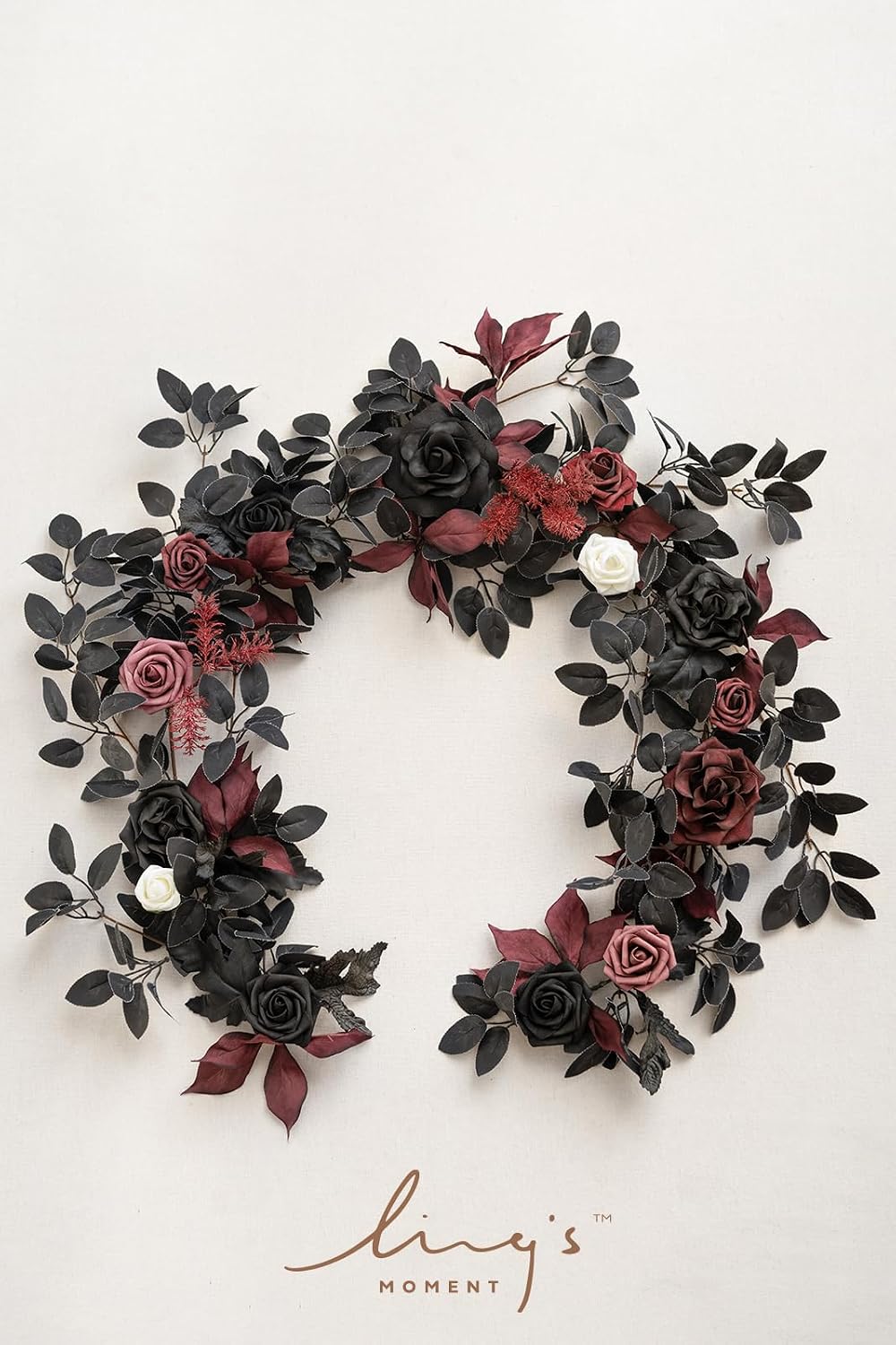 ling's moment 5 ft black artificial flower garland showing dimensions