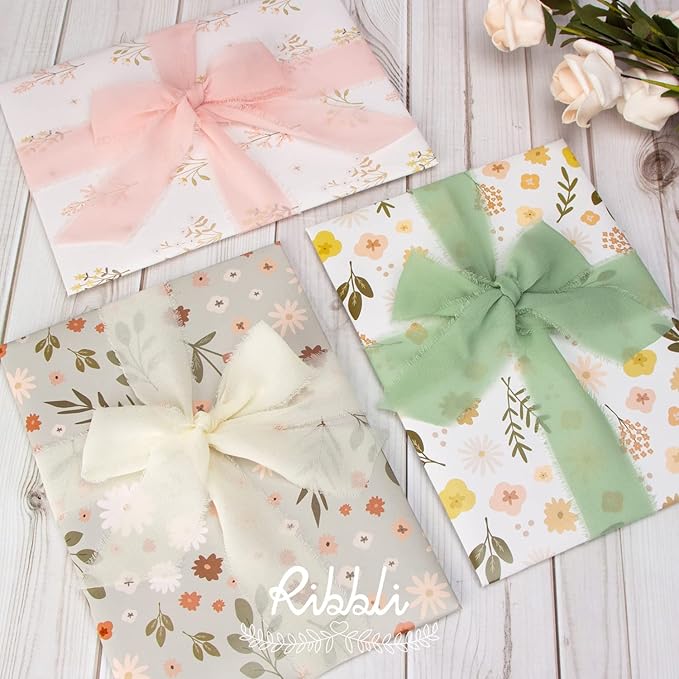 Ribbli Ivory Chiffon Ribbon 1-1/2 inch x 30 Yard Handmade Fringe Chiffon Ivory Silk Ribbon,Cream Ribbon for Wedding Invitations, Bridal Bouquets Wrapping, Flower Arrangement Decoration