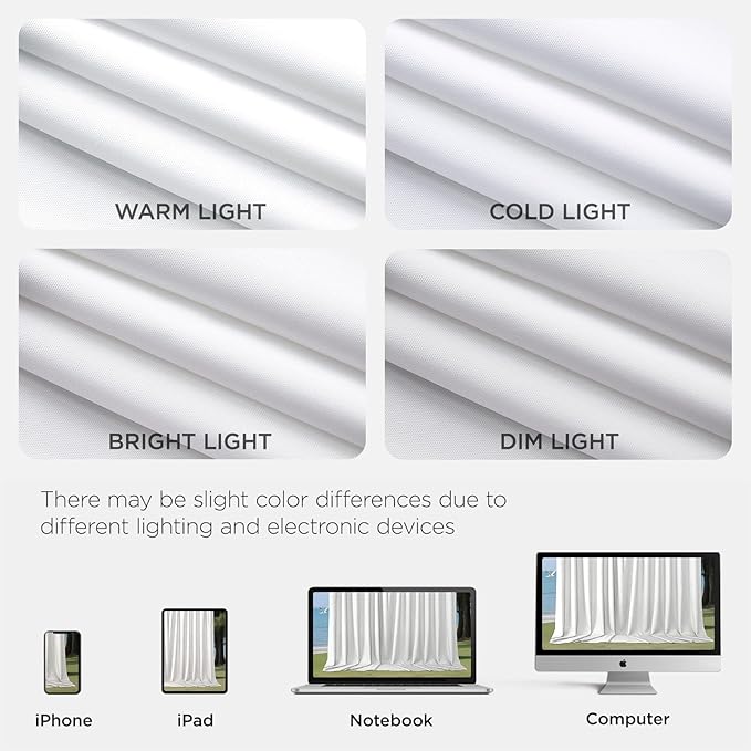 Joydeco White Curtains Backdrop for Wedding Parties, Photo Backdrop Curtains for Wedding Decorations Birthday, Wrinkle Free Polyester 5ft x 10ft Fabric Drape 2 Panels with Rod Pockets