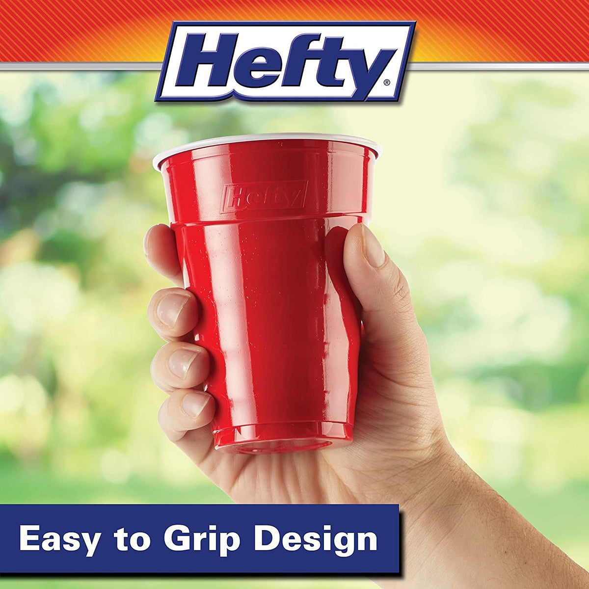 Hefty Easy Grip Disposable Plastic Cold Cups, Red, 18 Ounce (50 Count (Pack o...