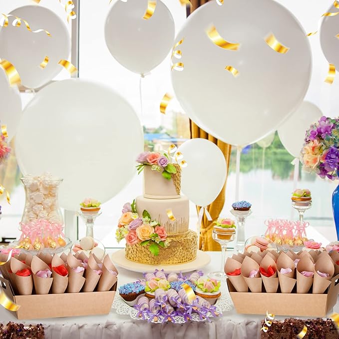 6 Set Wedding Confetti Cone Holder Box Each Includes 30 Pieces of Cone Papers and 30 Holes for 30 Confetti Cones Box Party Confetti Cone Kraft Stand Tray Box for Wedding Party Candy Flower