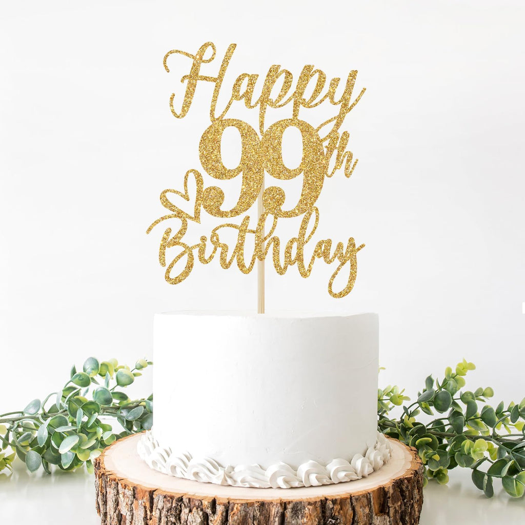 Happy 99th Birthday Cake Topper, 99th Birthday Decorations for Men/Women, Cheers to 99 Years, 99 Fabulous, 99th Happy Birthday Party Supplies Gold Glitter