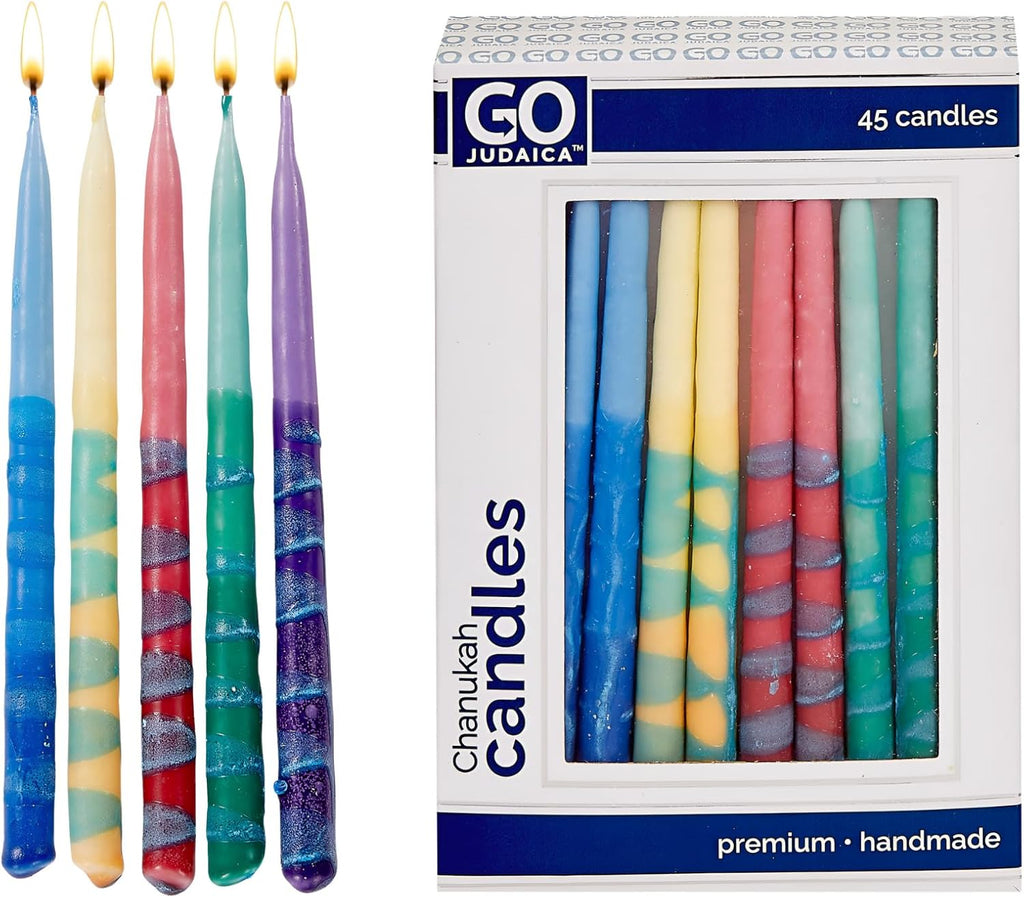 Dripless Hanukkah Candles | Tapered Multicolor Chanukah Bulk Candles Value 45 Pack | Standard Size Menorah Premium Quality Wax Jewish Holiday Party Favors Gifts, Decorations for All 8 Nights