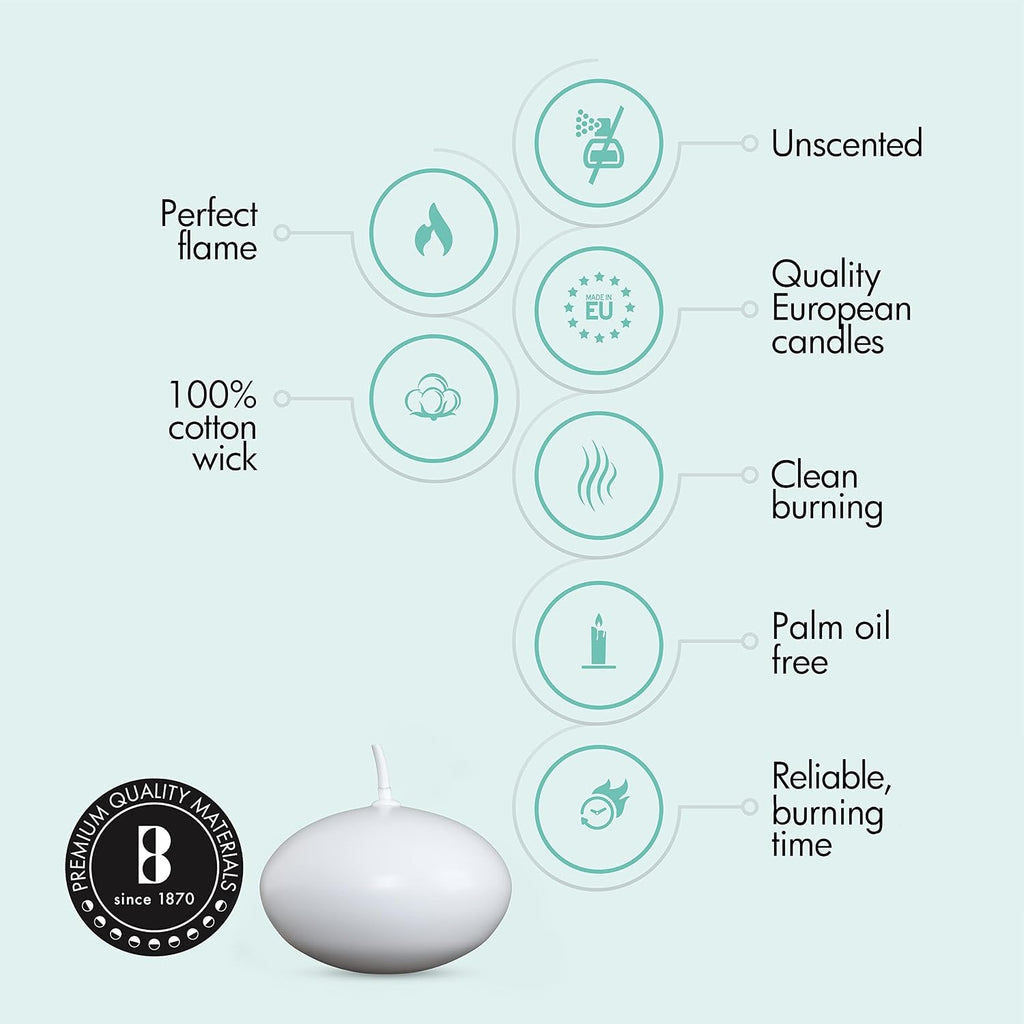 Bolsius White Floating Candles 1.75 Inch, 20 Pack Candle Set – 4,5 Hours Burn Time – Premium European Quality – Smokeless & Dripless Smooth Flame – 100% Cotton Wick – Beach, Wedding, & Party Accessory