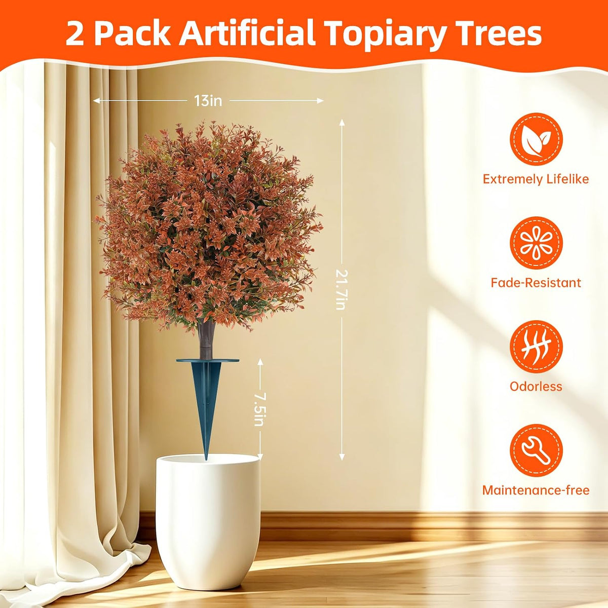 Grooy Fall 2 Pack Artificial UV-Resistant Topiary Balls with Ground Spikes