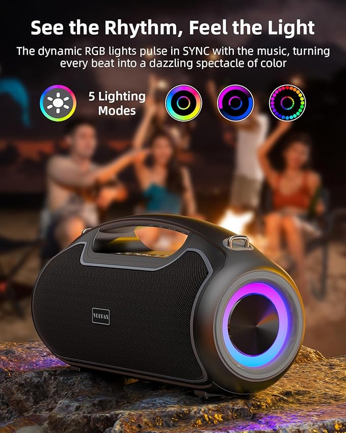 Portable Bluetooth Speakers Wireless Upgrade, 200W Peak Loud Sound/Deep Bass for Party, IP65 Waterproof Outdoor Speaker w/ 2*Subwoofer/Tweeter/DSP/Bass Boost/TWS/TF/USB/AUX, 24H Playtime