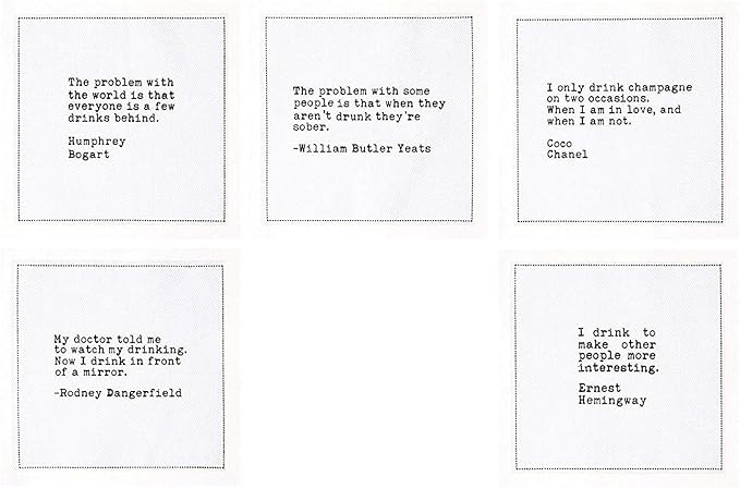 Five Star Napkins Drinking Quotes, White Cotton Cocktail Napkins, Beverage Napkins, Bar Napkins, Cloth Napkins, Party Napkins, Events, Holidays, Weddings, Birthdays, Disposable, 4.5" x 4.5" (100x)