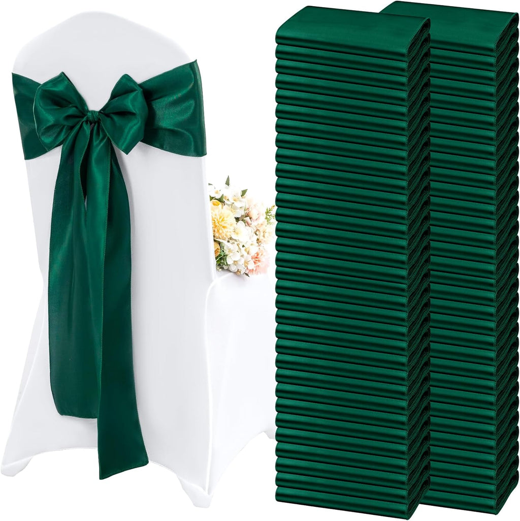 100 Pieces Emerald Green Satin Chair Sashes for Wedding Reception Party Hotel Home Kitchen Decoration-Emerald Green