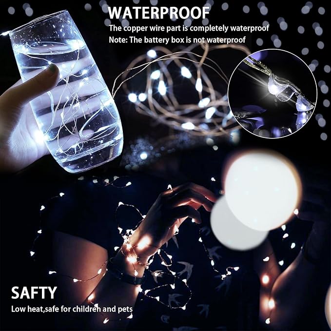 12 Pack White Fairy Lights 7Ft 20 LED Twinkle String Lights 3 Modes Battery Operated Waterproof Firefly Starry for Mason Jar Party Wedding Christmas Valentines Day Table Centerpieces,Cold White