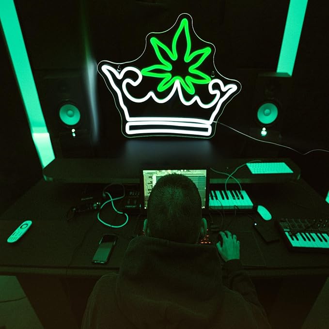 Leaf Crown Neon Signs for Wall Decor Green White LED Neon Sign for Room Neon Light Sign for Wall Decor Birthday Party USB Powered