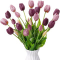 Riceshoot 30 Pcs Artificial Tulips Flowers 6 Bunches Faux Tulips Bouquets Arrangements Realistic Flowers for Office Wedding Party Kitchen Decoration(Mixed Purple)