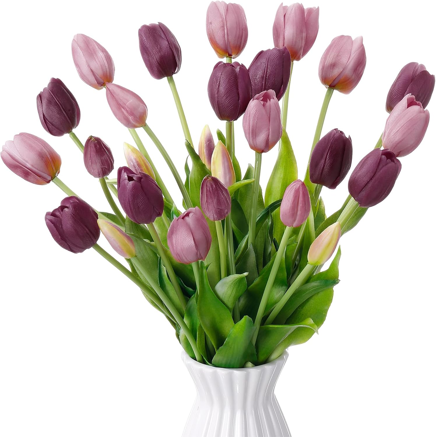 Riceshoot 30 Pcs Artificial Tulips Flowers 6 Bunches Faux Tulips Bouquets Arrangements Realistic Flowers for Office Wedding Party Kitchen Decoration(Mixed Purple)