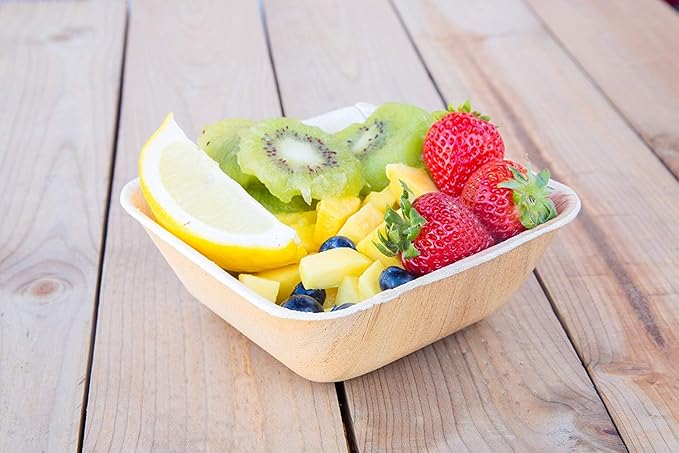 Disposable Palm Leaf 5" Square Bowl (50 pcs) Dipping Bowls | Bamboo Like| All Natural and Biodegradable | Charcuterie Boards, BBQs, and Parties