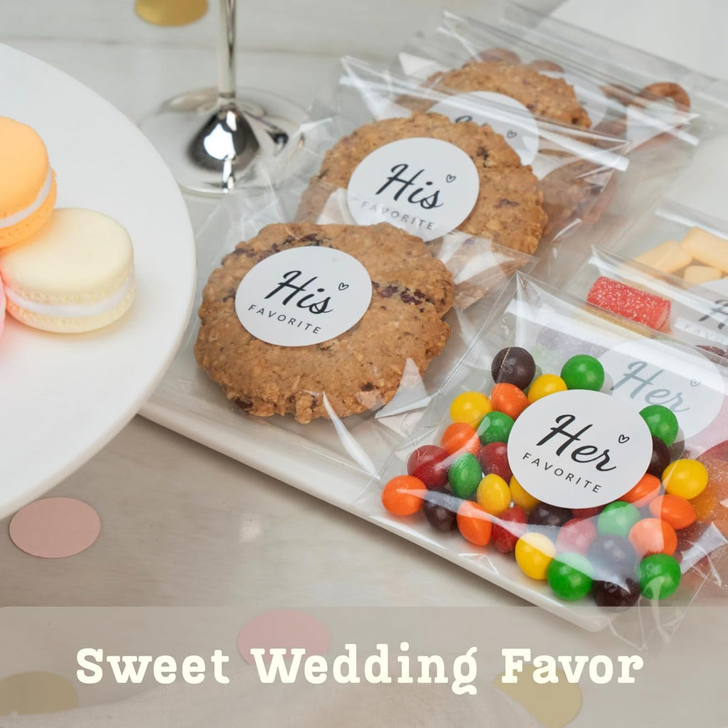 His Favorite Her Favorite Stickers (50 + 50) with 100 Clear Gift Bags – Perfect Wedding Party Favors, Guest Welcome Bag Stuffers, Bridal Showers & Engagements