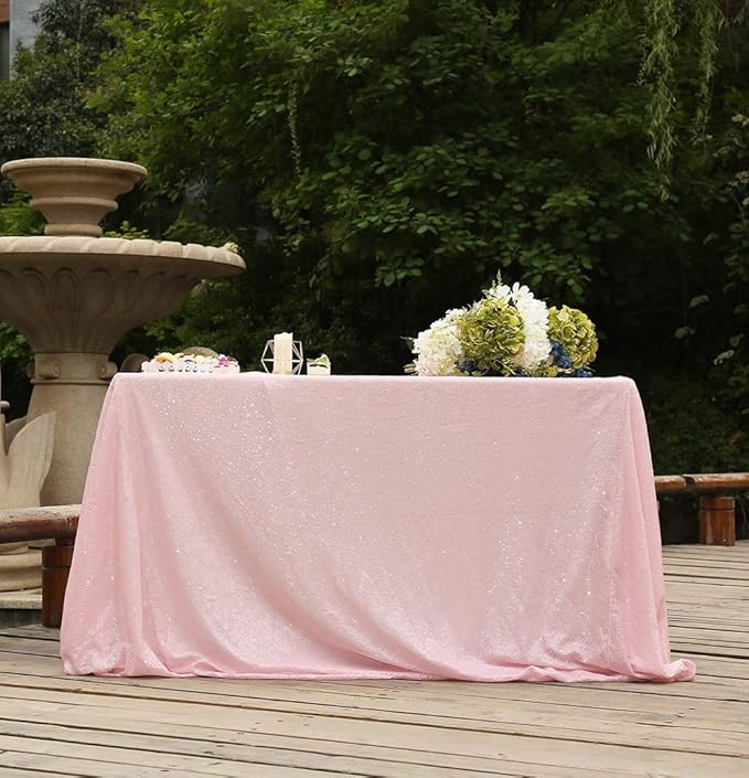 SquarePie Sequin Tablecloth 50 x 72 Inch Pink Sparkly Table Linen for Wedding Party