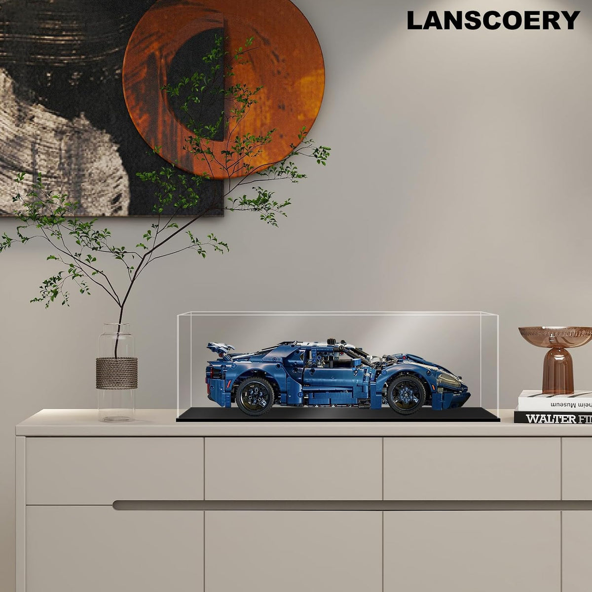 lanscoery acrylic display case for vehicle models, 9.8x5.9x7.9 shown in use